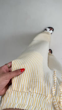 Sarı Beyaz Şeritli Beli Lastikli Keten Pantolon Gaus00479GausEŞOFMANGU1002119