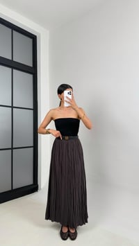 Kahve Kırışık Kumaş Maxi Boy Tencel Etek Gaus00552GausETEKGU1002287