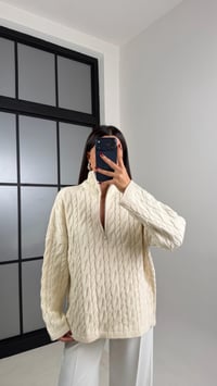 Ekru Fermuarlı Örgü Kazak GAUS-00213GAUSKAZAKGAUS-00213