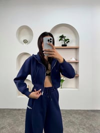 Anita Lacivert Üç İplik Şardonlu Baggy Alt Kapüşonlu Üst Eşofman TakımıGausTAKIMGU00903446
