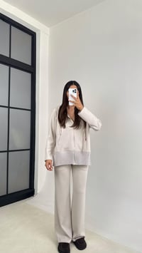 Ekru Kapüşonlu Hırka Beli Lastikli Pantolon İkili Premium Takım GAUS-0075GAUSTAKIMGAUS-0075