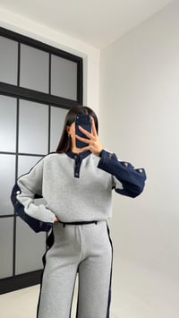 Gri Denim Detaylı Şardonlu Sweatshirt Eşofman Takım GAUS-00839GAUSTAKIMGAUS-00839
