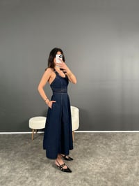 Laren Uzun Mavi Tasarım Bağlama Detay Denim ElbiseGausELBİSEGU004582
