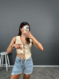 Krem Önden Bağlamalı Astarlı Yelek GausYELEKGU008340