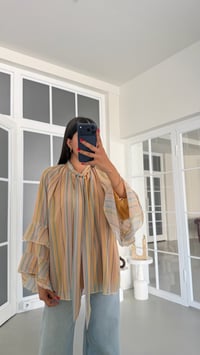 Sarı Çizgili Astarlı Fular Detaylı Gömlek GAUS-01856GAUSShirtGAUS-01856