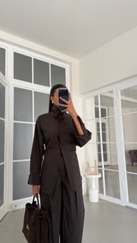 Acı Kahve Beli Ayarlanabilir Gömlek Balon Pantolon İkili Tencel Takım GAUS-02083GAUSSuitsGAUS-02083