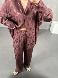Babe Kahve Desenli Saten Gömlek Pantolon Jakarlı TakımGausTAKIMGU100827