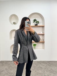 Gri Siyah Karışımlı Balıksırtı Belden Oturmalı Astarlı CeketGausCEKETGU00903413