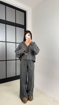 Antrasit Kapüşonlu Hırka Beli Lastikli Pantolon İkili Triko Takım GAUS-00564GAUSTAKIMGAUS-00564