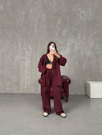 Rozali Bordo Gabardin Kimono İkili TakımGausTAKIMGU100562