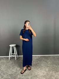 Minu Lacivert Salaş Yırtmaçlı Bisiklet Yaka ElbiseGausELBİSEGU008149