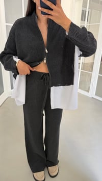 Antrasit Gömlek Detaylı Örme Hırka Beli Lastikli Cepli Pantolon İkili Triko Takım GAUS-02132GAUSSuitsGAUS-02132