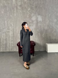 Saja Antrasit Fermuarlı Yumuşak Triko ElbiseGausELBİSEGU00904177