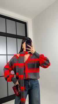 Kırmızı Şeritli Atkı Detaylı Triko Hırka GAUS-00920GAUSHIRKAGAUS-00920