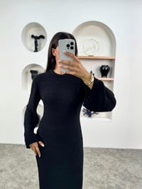 Dale Siyah Bisiklet Yaka Triko Tasarım ElbiseGausELBİSEGU0090349