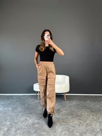 Sütlü Kahve Kargo Cepli Deri PantolonGausPANTOLONGU002926