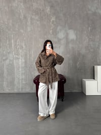 Tasi Leopar Desenli Kuşaklı Gabardin Ceket GömlekGausGÖMLEKGU00903907
