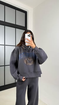 Antrasit Kapüşonlu Sweatshirt Beli Lastikli Pantolon 3 İplik Şardonlu Takım GAUS-00530GAUSTAKIMGAUS-00530