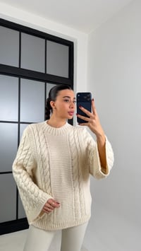 Ekru Saç Örgülü Pinterest Kazak GAUS-00711GAUSKAZAKGAUS-00711