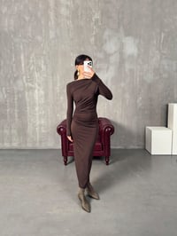 Lusi Kahve Drapeli Tasarım ElbiseGausELBİSEGU00904114