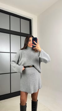 Gri Şal Detaylı Hırka Kazak Beli Lastikli Etek Triko Takım GAUS-01039GAUSTAKIMGAUS-01039