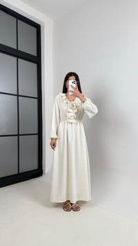 Ekru Yaka Fırfırlı Astarlı Elbise Gaus00405GausELBİSEGU1001946