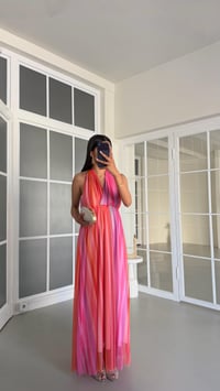 Çok Renkli Boyundan Bağlamalı Astarlı Tül Elbise GAUS-01644GAUSELBİSEGAUS-01644