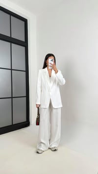 Beyaz Astarlı Blazer Ceket Beli Lastikli Pantolon Tensel Takım Gaus00444GausTAKIMGU1002035