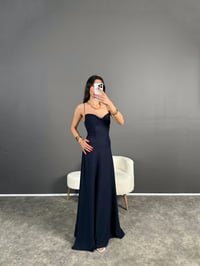Atina Lacivert İp Askılı İspanyol Maxi Boy Elbise GausELBİSEGU004766