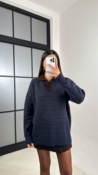 Lacivert Polo Yaka Çizgili Triko Kazak GAUS-00601GAUSKAZAKGAUS-00601