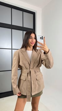 Bej Astarlı Cep Detaylı Kuşaklı Süet Ceket GAUS-00168GAUSCEKETGAUS-00168