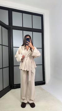 Taş Kuşaklı Ceket Beli Lastikli Pantolon Tencel Takım GAUS-01128GAUSTAKIMGAUS-01128