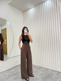 Kahve Kuşaklı Tensel Kırışık Kumaş Palazzo Pantolon Gaus00302GausPANTOLONGU1001693