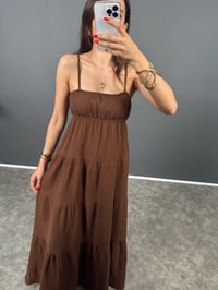Rave Kahverengi Müslin Astarlı Uzun Askılı ElbiseGausELBİSEGU008756