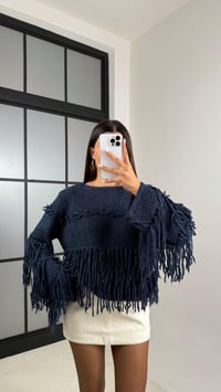 Lacivert Saçaklı Örme Triko Kazak GAUS-00134GAUSKAZAKGAUS-00134