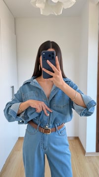 Mavi Beli Lastikli Tencel Denim Tulum GAUS-01394GAUSTULUMGAUS-01394