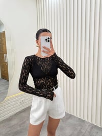 Siyah Uzun Kol Dantelli Transparan Bluz Gaus00287GausBLUZGU1001667