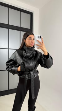 Siyah Muadil Premium Astarlı Kuşaklı Deri Ceket GAUS-00517GAUSCEKETGAUS-00517