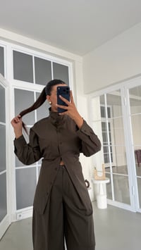 Haki Beli Ayarlanabilir Gömlek Balon Pantolon İkili Tencel Takım GAUS-02083GAUSSuitsGAUS-02083