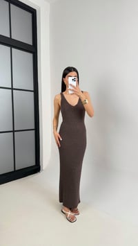 Kahve V Yaka Askılı Triko Elbise Gaus00412GausELBİSEGU1001965