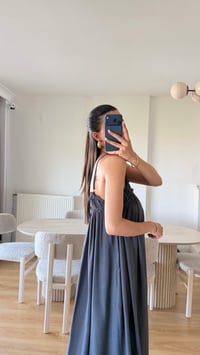 Antrasit Vual Kumaş Ayarlanabilir Askılı Elbise GAUS-01693GAUSELBİSEGAUS-01693