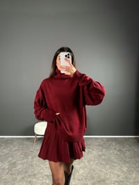 Heel Bordo  Pileli Etekli Kazak İkili TakımGausTAKIMGU004137