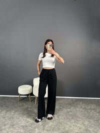 Nia Siyah Keten Beli Lastikli PantolonGausPANTOLONGU007254