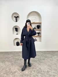 Wendy Lacivert Kemerli Astarsız Muadil TrençkotGausKABANGU008967