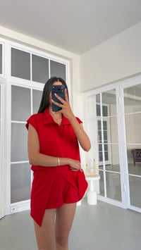 Kırmızı Fermuarlı Bluz Şort Etek İkili Modal Kumaş Takım GAUS-01820GAUSSuitsGAUS-01820