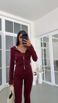 Mürdüm Hırka Crop Beli Lastikli Pantolon 3'lü Basic Takım GAUS-01889GAUSTAKIMGAUS-01889