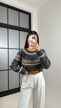 Antrasit Desenli Vintage Triko Kazak GAUS-00494GAUS الكنزات GAUS-00494