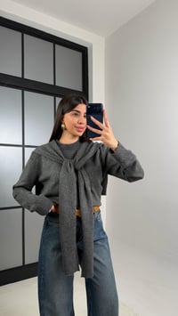 Antrasit Şal Detaylı Triko Kazak GAUS-00862GAUSKAZAKGAUS-00862