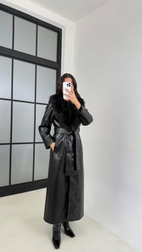 Siyah Yakası Kürklü Astarlı Deri Kaban GAUS-00685GAUSKABANGAUS-00685