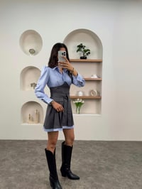 Eva Mavi Çizgili Gri Detaylı Tasarım ElbiseGausELBİSEGU00903412